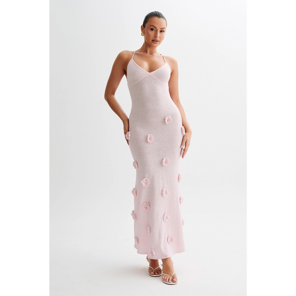 MESHKI Dresses & Skirts - MESHKI Suki Knit Maxi Dress With Flowers - Baby Pink